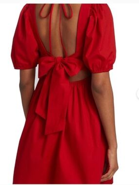 WAYF NWT xs puff sleeve square neck tie back cherry red dress